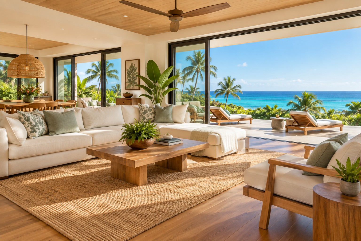 A bright Big Island of Hawaii home interior, illustrative